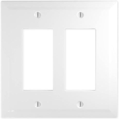 Questech Decor Double Rocker Light Switch Cover, 2-Gang Electrical Wall Plate, Decorative Bevel Edge, Bright White