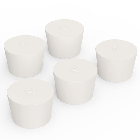 Solid Rubber Stoppers, (5 Pack) 9# White Tapered Lab Seal Rubber Stopper