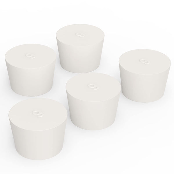 Solid Rubber Stoppers, (5 Pack) 9# White Tapered Lab Seal Rubber Stopper