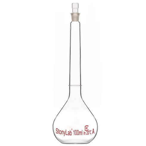 stonylab Class A Glass Volumetric Flask with Stopper, Borosilicate Heavy Wall, 100 ml Tolerance ±0.10 ml