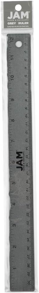 JAM PAPER Strong Aluminum Ruler - 12 Inch Metal Ruler with Non-Skid Cork Backing - Grey Metallic - Sold Individually