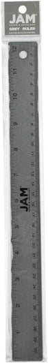 JAM PAPER Strong Aluminum Ruler - 12 Inch Metal Ruler with Non-Skid Cork Backing - Grey Metallic - Sold Individually