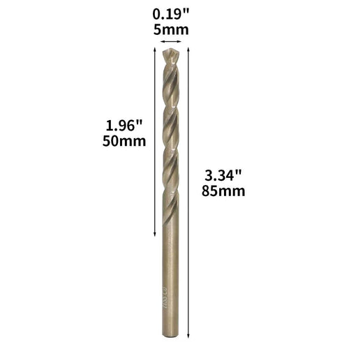M35 Cobalt Drill Bit Set, 10 Pieces 5mm for Hard Metals, Exceptional Heat Resistance, Metric 5% Cobalt HSS-CO