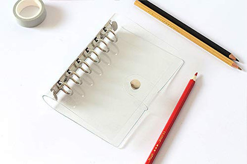 Clear A7 Binder Wallet - PVC Budget Binder with Snap Button Closure, 6 Rings Loose Leaf Notebook Cover
