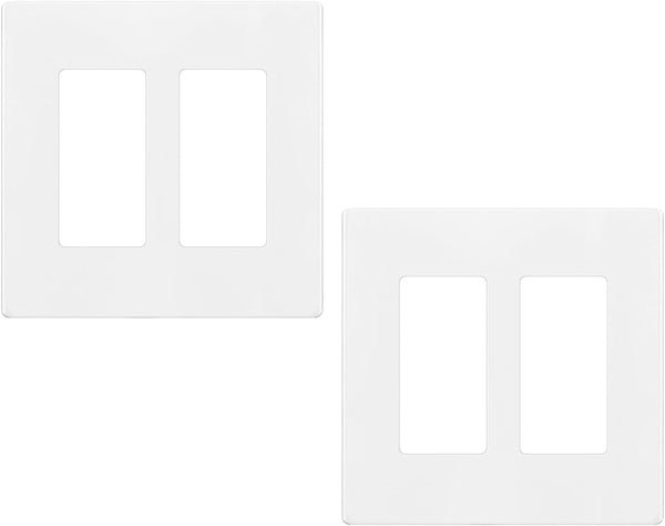 2 Pack 2-Gang Screwless Decorator/Rocker Wallplate Faceplate Cover for Outlet & Switch, Plus-Size, Glossy-White