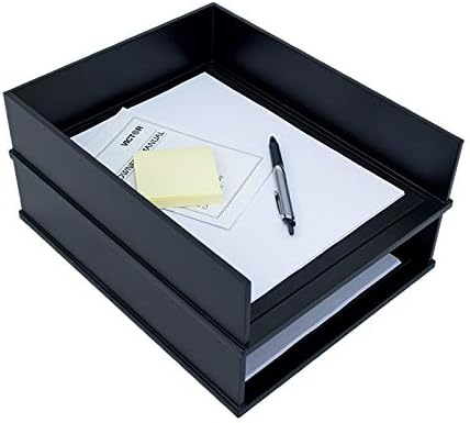 Victor 1142-5 Midnight Black Front Load Letter Tray, Matte Black with Faux Leather Tray Pad
