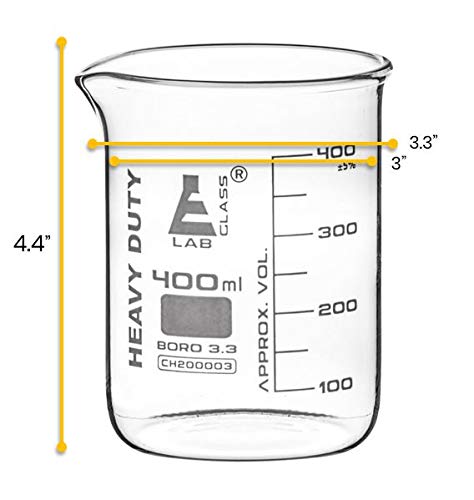 EISCO Heavy Duty Beaker, 400ml - 5mm Thick, Uniform Walls - Superior Durability & Chemical Resistance - White Graduations - Borosilicate 3.3 Glass