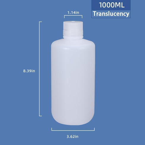 1000ml/2 Pcs HDPE Narrow Mouth Round Container, Leak Proof Plastic Lab Chemical Reagent Bottles, Water Sample Bottles (Translucence, 33.8 oz)