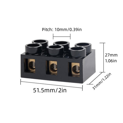 2pcs 500V 60A 3 Position Dual Row Screw Terminal Block, Double Row Electrical Barrier Terminal Strip Block Black for Power Distribution Box, Electric Cabinet, Electric Meter Box