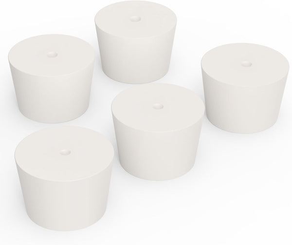 Solid Rubber Stoppers with Single Hole, Size 9#, Set of 5 Precision Tapered Lab Seal Stoppers