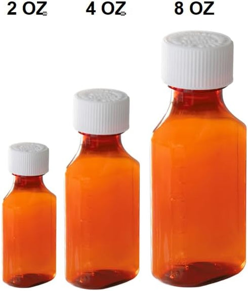 Plastic Amber Liquid Medicine Bottles with Child Resistant Caps, 2oz Pack of 10 Oval Pharmaceutical Prescription Bottles