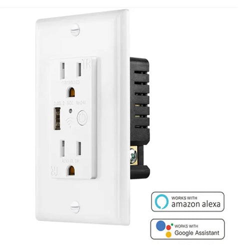 Zigbee Wall Outlet with USB - One Controlled, One Always On, Compatible with Google Assistant and Alexa