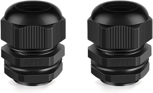 Cable Gland 2 Pack 1" NPT Waterproof Adjustable Connector Strain Relief Cord Connectors with Gaskets