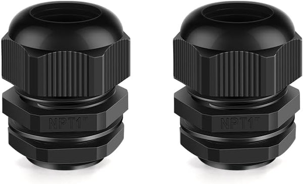 Cable Gland 2 Pack 1" NPT Waterproof Adjustable Connector Strain Relief Cord Connectors with Gaskets