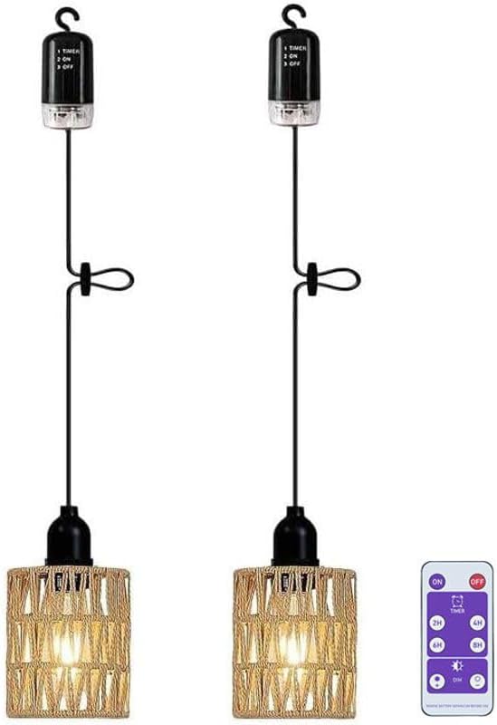 EcoGehen 2 Pack Battery Operated Pendant Light Outdoor Chandelier for Gazebo Hanging Lamp