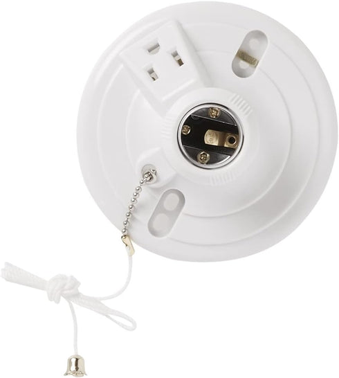 Legrand Pass & Seymour S865WCC18 250W 250V Medium Base A26 Lampholder, White, Plastic, Pull Chain (1 Count)