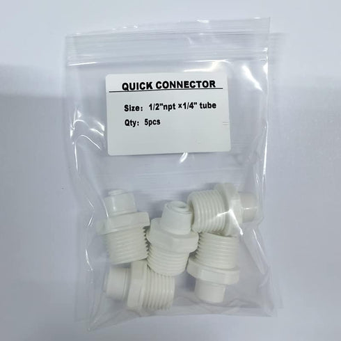 Malida 1/2" Thread Male to 1/4" Push Fit Tube Quick Connect, Water Purifiers, 5 Pack