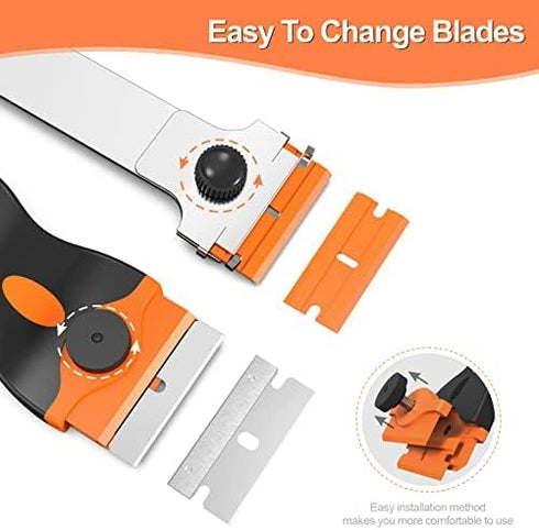 3 Pack Razor Blade Scraper, Plastic Scraper Tool with Extra 30 Plastic and Metal Blades for Various Uses