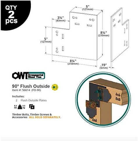 Ozco Building Products 56614 Flush Outside 90-Degree Plate Connector, Black (2 per Pack)