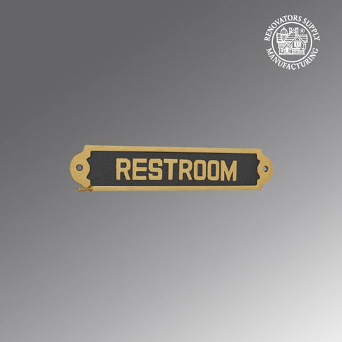 Renovators Supply Manufacturing Solid Brass Restroom Sign, 10 3/4 In. X 2 1/8 In., Lacquered Finish with Mounting