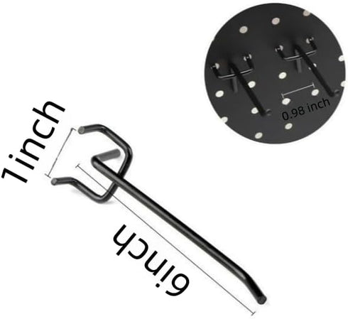 50pc Pegboard Hooks, L Style Long Shelving Hooks, Rustproof Peg Board Tool Utility Hooks Fit 1/4" or 1/8" (6Inch, Black)