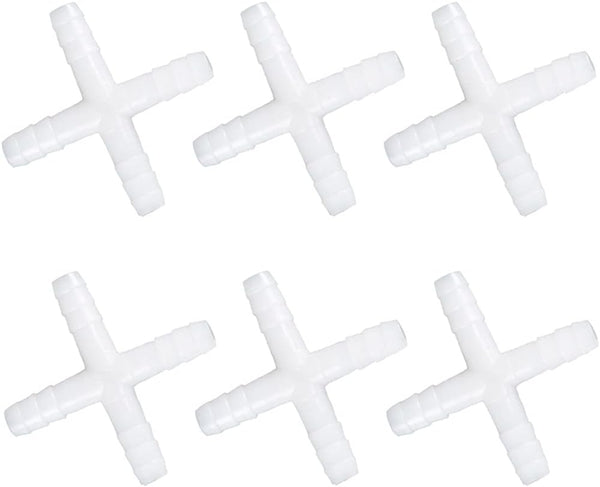 Joywayus 5/16" Plastic Hose Barb Fitting, Barbed Equal 4 Way Pipe Fittings Tube Adapter (Pack of 6)