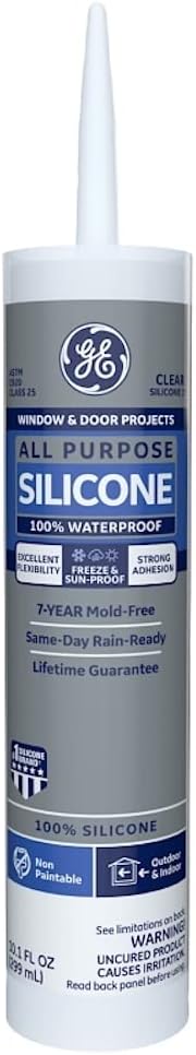 GE All Purpose Silicone Caulk, 100% Waterproof Sealant, Stronger Adhesion, 10 oz Cartridge, Clear, Pack of 1