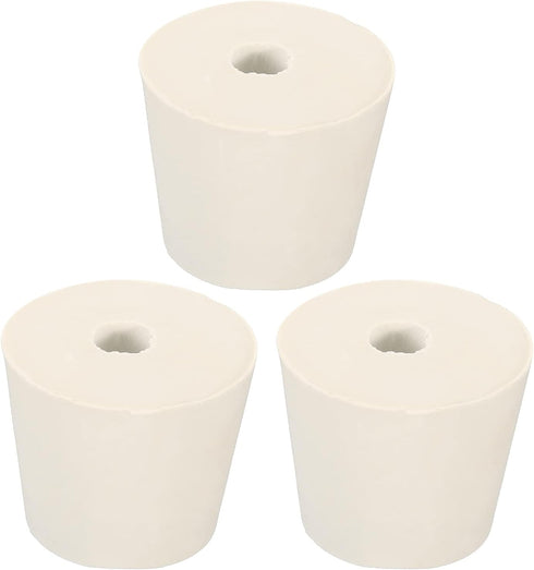 MECCANIXITY Rubber Tapered Plug, 28mm to 37mm, with Hole for Test Tubes, White, 3 Pieces