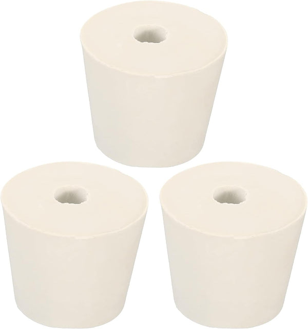MECCANIXITY Rubber Tapered Plug, 28mm to 37mm, with Hole for Test Tubes, White, 3 Pieces