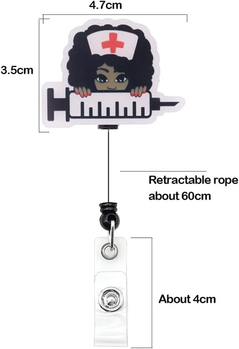 Cute Black Girl Retractable Badge Holder Gift for Women, ID Name Tag Nursing Badge Reel with Alligator Clips