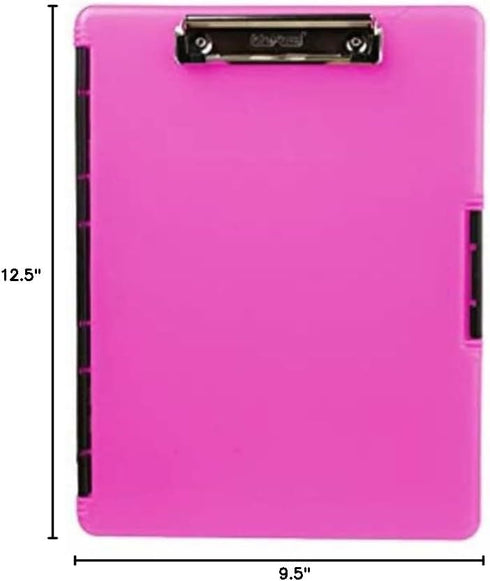 Dexas Slimcase 2 Plastic Clipboard with Storage, Neon Pink, A4 Holder for Office Supplies
