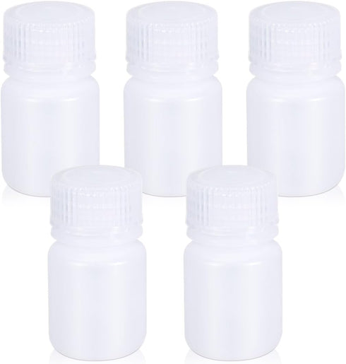 1 oz Wide Mouth Lab Reagent Bottle, 5 Pcs Laboratory Grade Chemical Container, Leak-proof HDPE Bottle