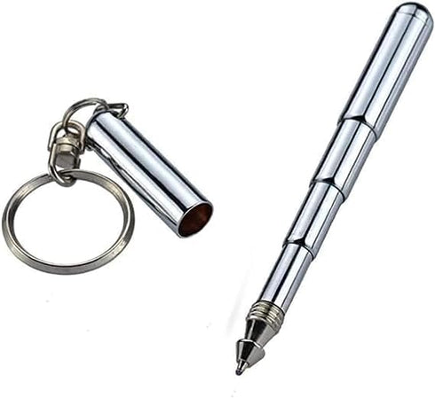 Silver Retractable Mini Pen, Stainless Steel Pocket Tool for Students, Office Staff, and Construction Workers