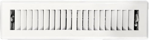 Precision Flow 2"x 10" Steel Floor Register, 2 Way Louvered Design in Glacier White Finish for Home Vent Covers