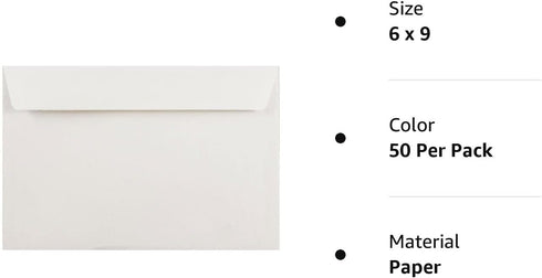 JAM PAPER 6 x 9 Booklet Commercial Envelopes, White, 50/Pack