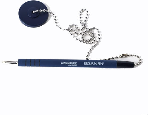 Security Pen with Adhesive Base and Chain, Blue Ink - Pack of 12 Desktop Ballpoint Pens with Medium Point