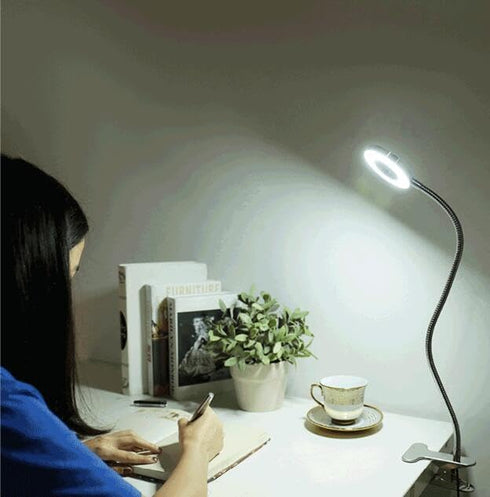 USB Desk Light with Clip, LED Eye-Caring Reading Light with 3 Color Modes, 10 Brightness Levels
