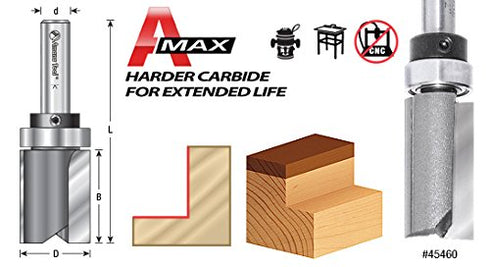 Amana Tool 45460-3US Carbide Tipped Flush Trim Plunge Template Up Shear Angle 1/2 D x 1 Inch CH x 1/4 SHK Router Bit