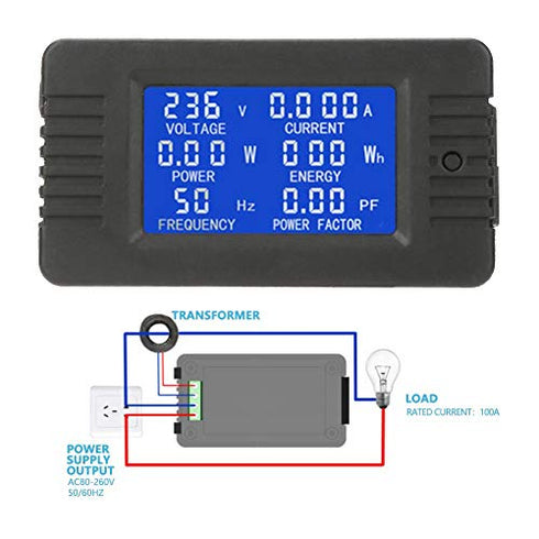 AC Digital Meter Walfront PZEM-022, 80-260V 100A LCD Display Multimeter
