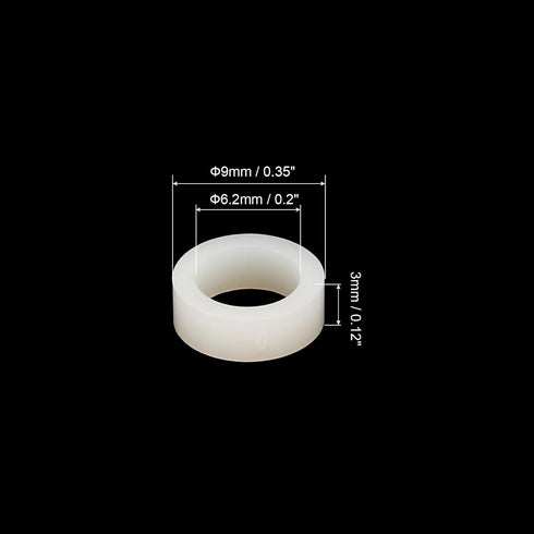 PATIKIL Round Spacer Washer Set, 120 Pcs ABS Plastic Spacer Washer 6.2mm ID, 9mm OD, 3mm Length for M6 Screws