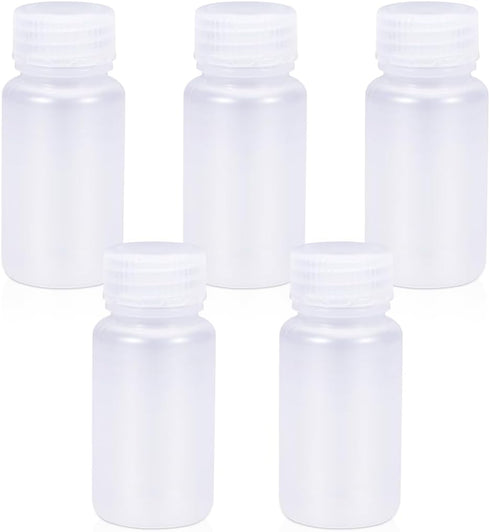 2 oz Wide Mouth Lab Reagent Bottle, Clear PP Leak-Proof Chemical Container, 5 Pcs