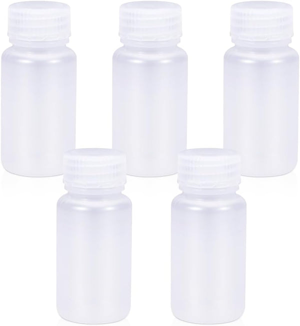 2 oz Wide Mouth Lab Reagent Bottle, Clear PP Leak-Proof Chemical Container, 5 Pcs