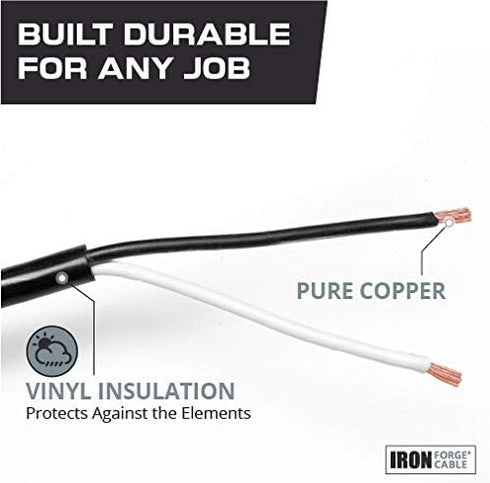 Iron Forge Cable 14 AWG Replacement Power Cord, 6 Ft Black Extension Cable with Open End, 2 Wire 14/2 SJT