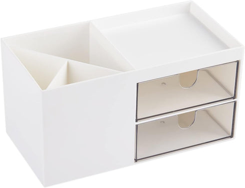 LETURE Office Desk Organizer with Drawer - Business Card/Pen/Pencil/Mobile Phone/Stationery Holder, White