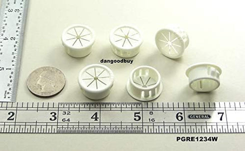 Pkg of 6 White Nylon Expandable Grommet Plug - Inside Diam 1/2", Fits Hole Size 3/4", Panel Thickness 1/32"-1/8"