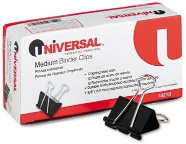 Universal : Medium Binder Clips, Steel Wire, 5/8" Capacity, 1-1/4" Wide, Black/Silver, Dz -:- Sold as 2 Packs of - 12 - / - Total of 24 Each by Universal