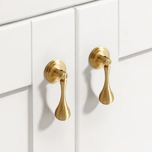 SANCHAKOU 2 Pack Gold Dresser Knobs Bedside Table Cabinet Door Pendant Copper Handle Earrings Wardrobe Shoe Cabinet