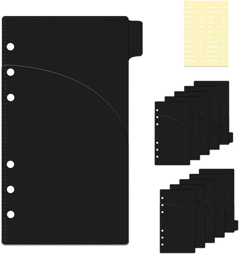 NatSumeBasics 12pcs Black A6 Binder Pocket Dividers with Label Sticker for 6 Ring Budgeting Binder Inserts