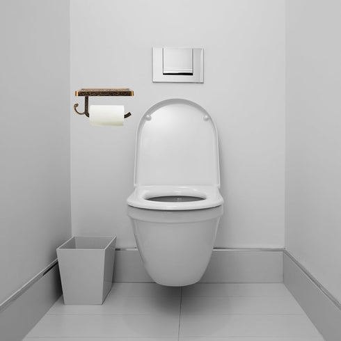 Vintage Toilet Paper Holder with Shelf,Aluminum Tissue Roll Wall Mounted,Toilet Shelf for Bathroom Accessories Mount