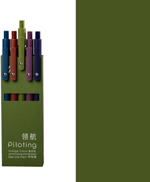 Smooth Writing Aesthetic Pens, Retractable Quick Dry Gel Ink 0.5mm Black Ink Pens for Office School 5pcs Vintage